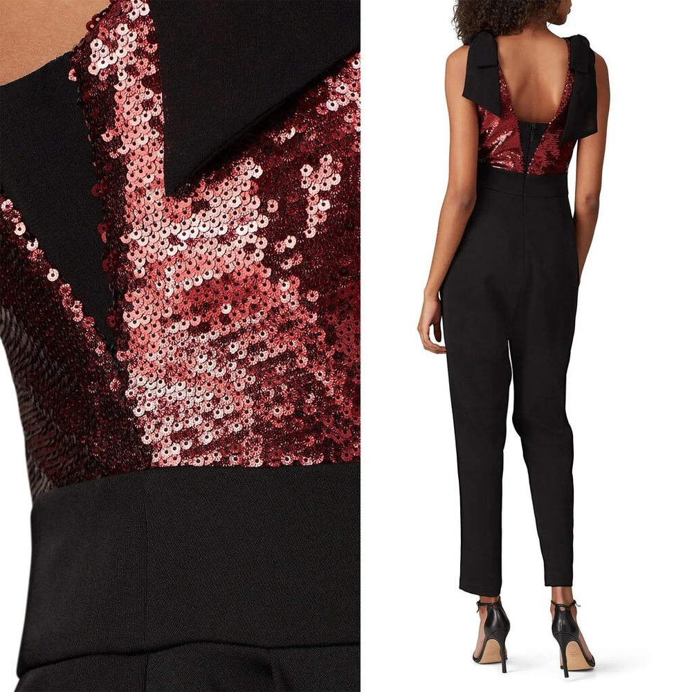 Harlyn Sequin Top Jumpsuit with Bows Women's Black and Red $182 - Size XS - Picture 3 of 14